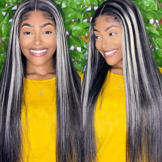 Blonde Highlights HD Lace Frontal Wigs 13x4/13x6 Glueless Straight Wigs Black Wig with #613 Blonde Highlight
