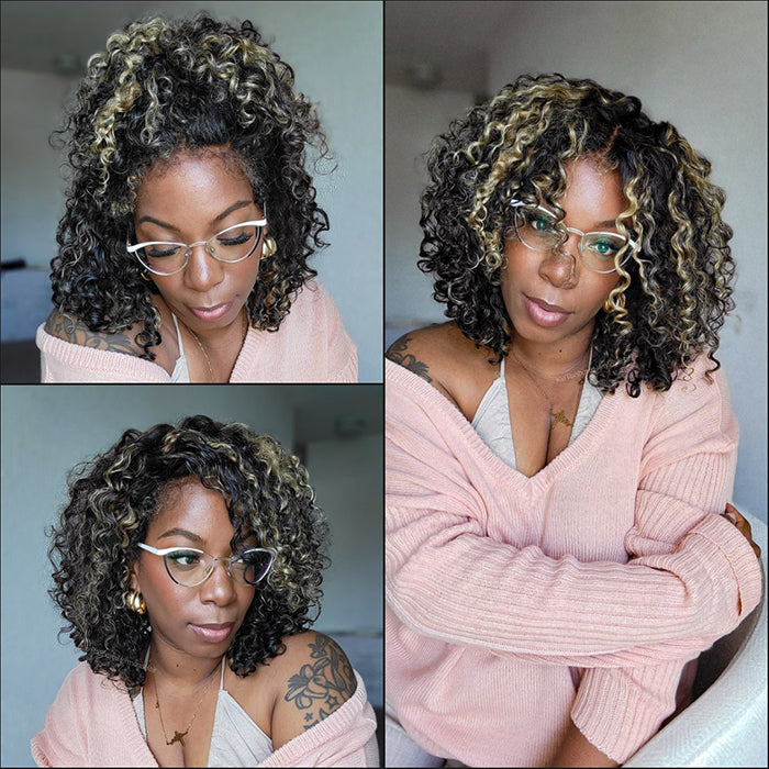 Glueless 4C Edges Blonde Highlight Curly 13x4 HD Lace Front Wig 100% Human Hair Pre Plucked Natural Hairline