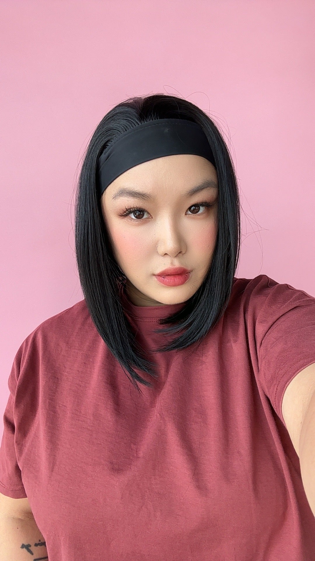 JBEXTENSION 12 Inches Short Hair Black Headband Wig RUSH FADE BOB - BLACK