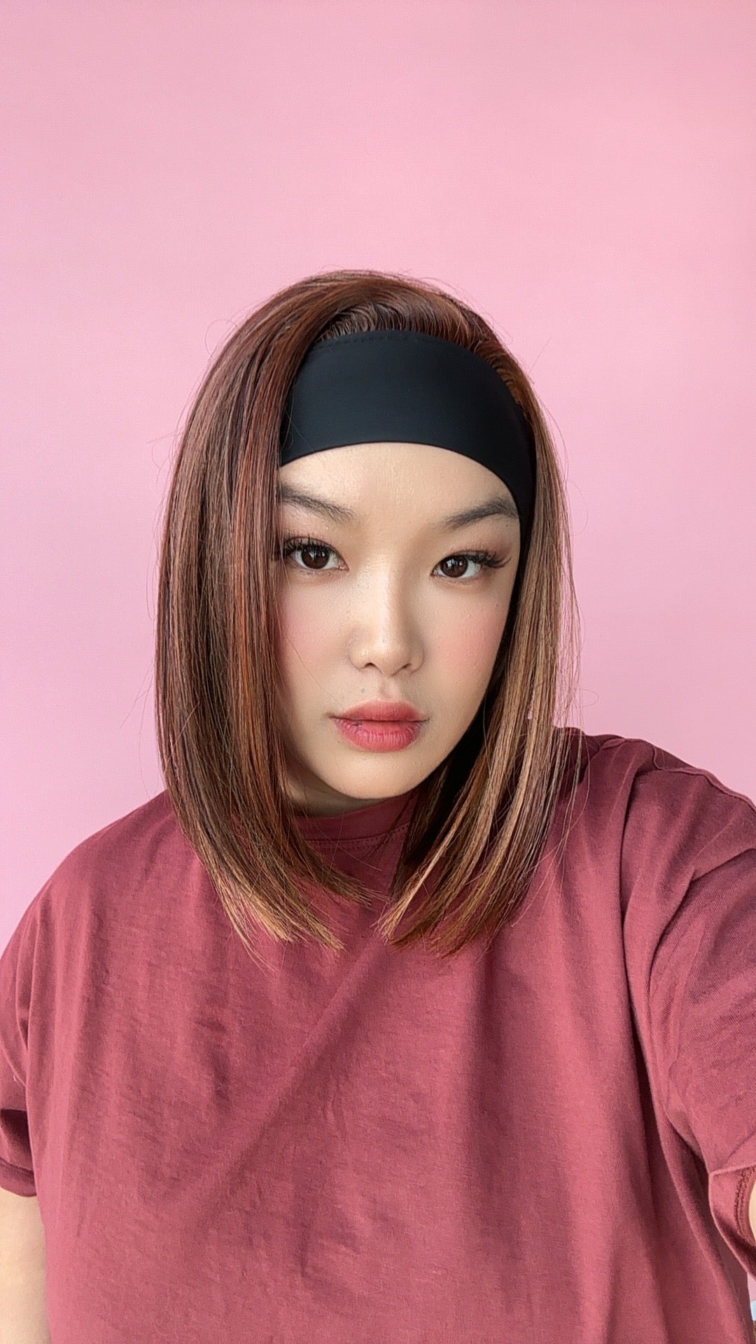 JBEXTENSION 12 Inches Short Hair Auburn Highlight Headband Wig RUSH FADE BOB - AUBURN