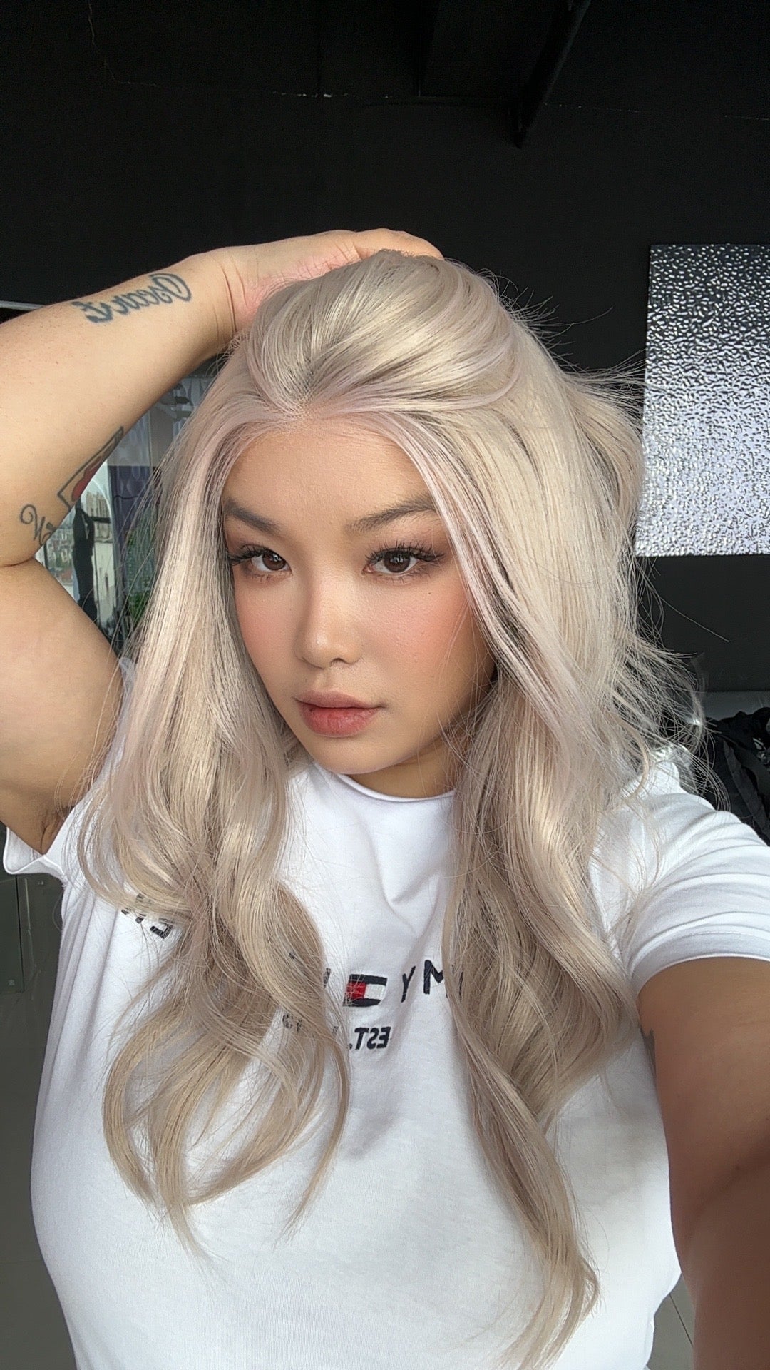 JBEXTENSION 20 Inches Ash Pink Curly Fiber X, Tangle Less Pre-Cut Free Part Frontlae Glueless Wig ALESSANDRA ASH PINK