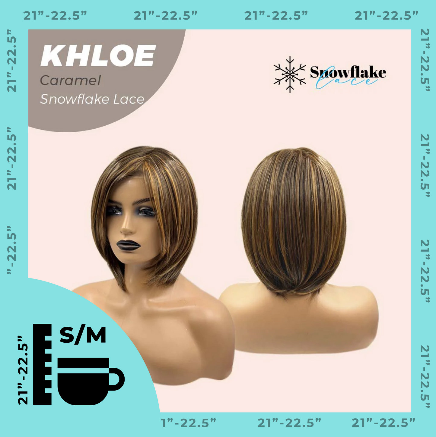 JBEXTENSION 12 Inches Bob Cut Caramel Pre-Cut Snowflake Lace Frontlace Glueless Wig KHLOE LACE【PERMATEASE】【BENDY EAR TABS】- S/M