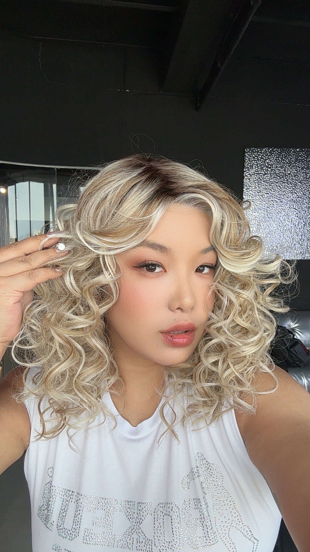 JBEXTENSION 17 Inches Blonde Deep Curly Pre-Cut Side Part Snowflake Lace Frontlace Glueless Wig SUE【BENDY EAR TABS】
