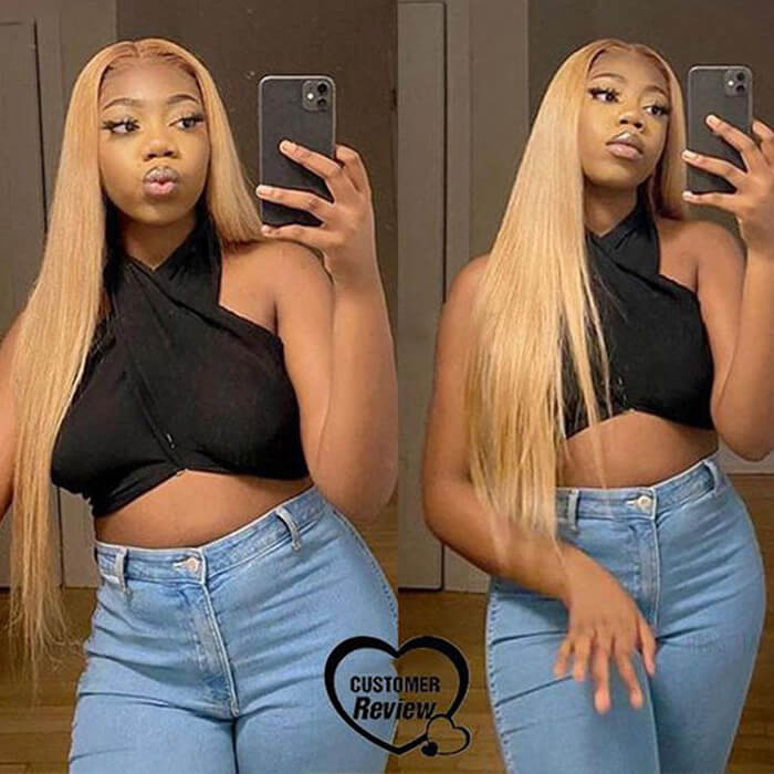 Honey Blonde 13x4 HD Transparent Lace Front Wig #27 Blonde Colored Human Hair Frontal Wig
