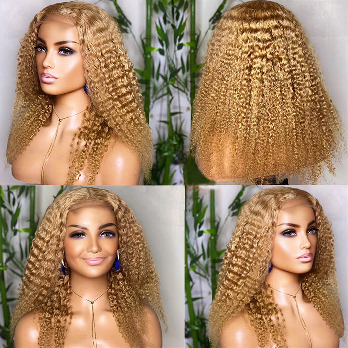 Honey Blonde 4x4 HD Lace Closure Wigs Natural #27 Brown Glueless Human Hair Wigs