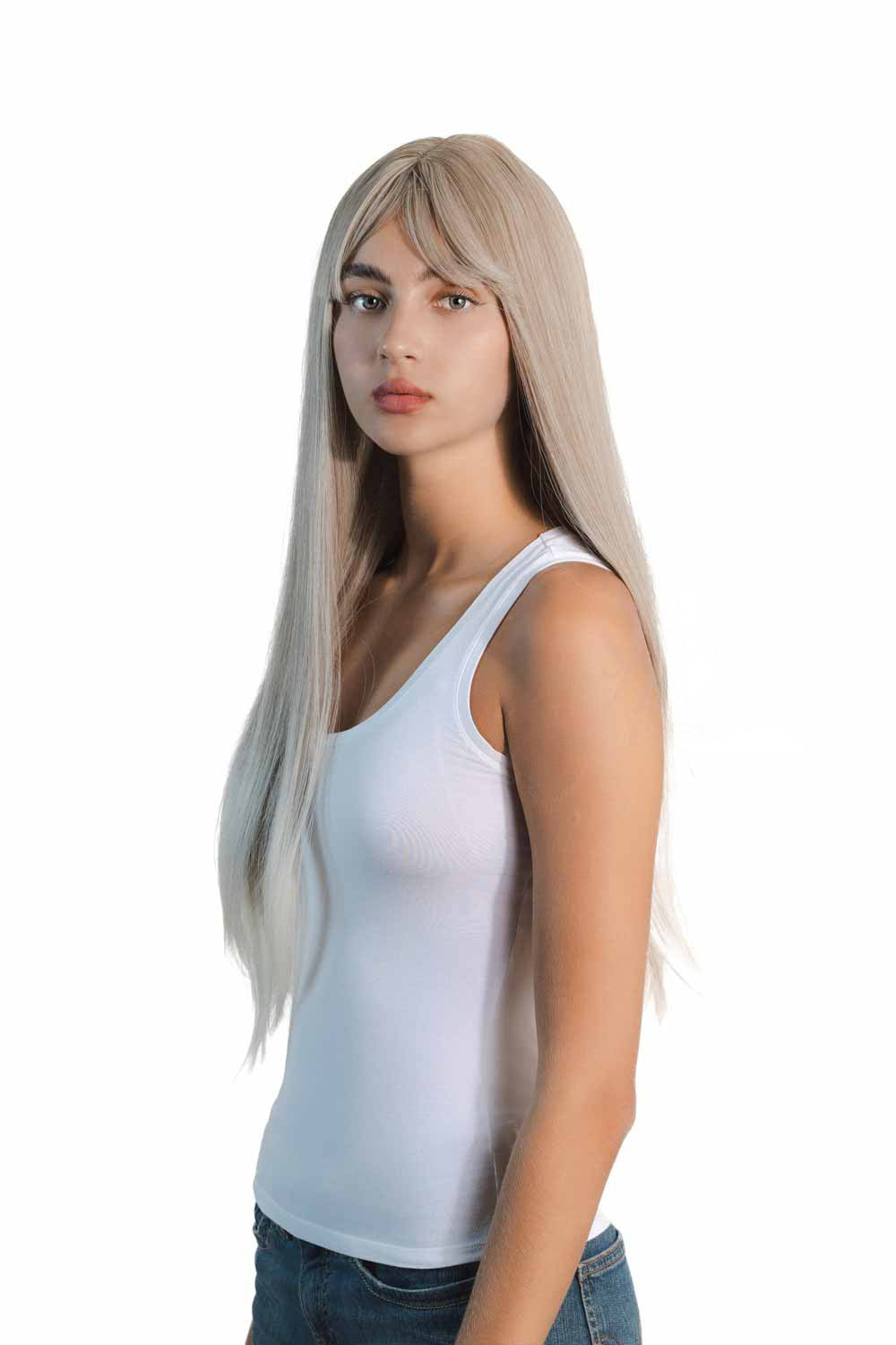 JBEXTENSION 28 Inches Long Straight Mix Blonde Wig With Bangs MANDY