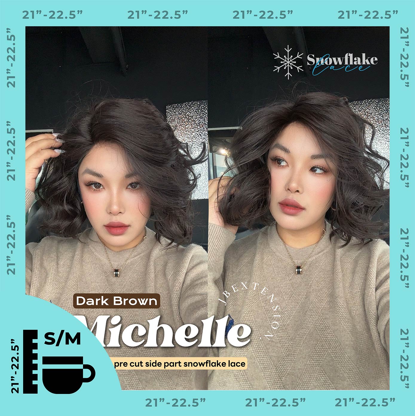 JBEXTENSION 10 Inches Dark Brown Pre-Cut Side Part Snowflake Lace Frontlace Glueless Wig MICHELLE DARK BROWN【BENDY EAR TABS】