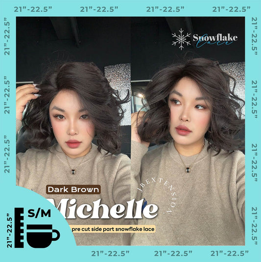 JBEXTENSION 10 Inches Dark Brown Pre-Cut Side Part Snowflake Lace Frontlace Glueless Wig MICHELLE DARK BROWN【BENDY EAR TABS】
