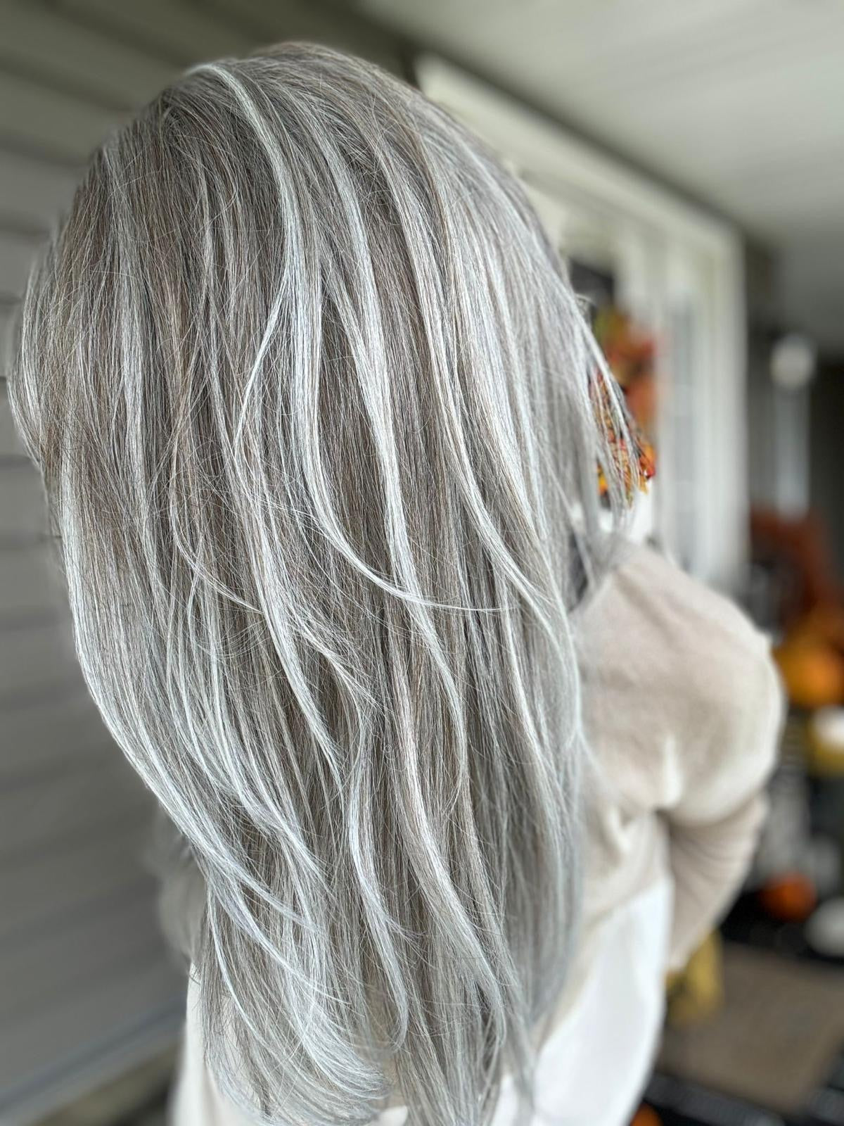 Nichole's Selection - 26 Inches Curly Grey Pre-Cut Frontlace Wig VANESSA GREY