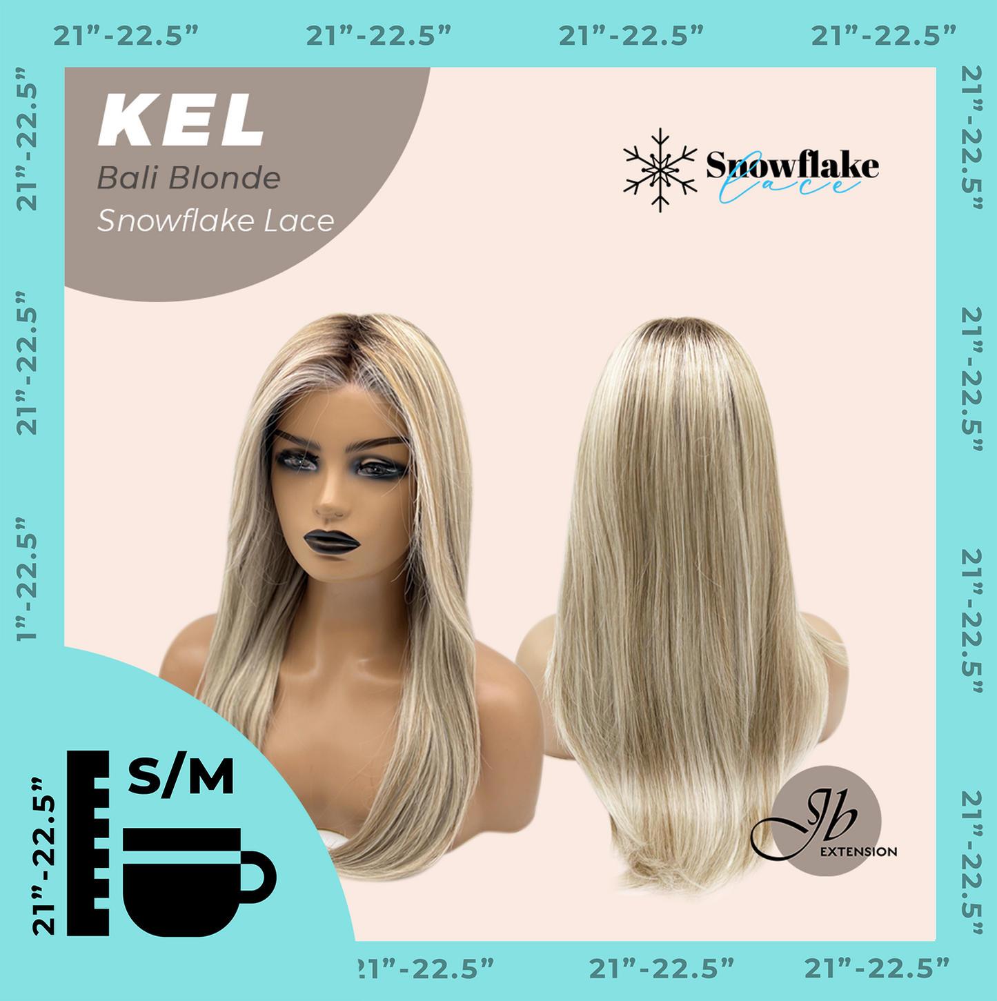 JBEXTENSION 22 Inches Bali Blonde Pre-Cut Snowflake Lace Frontlace Glueless Wig KEL BALI BLONDE【PERMATEASE】【BENDY EAR TABS】- S/M