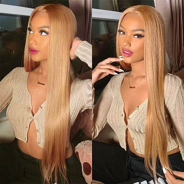 Honey Blonde 13x4 HD Transparent Lace Front Wig #27 Blonde Colored Human Hair Frontal Wig