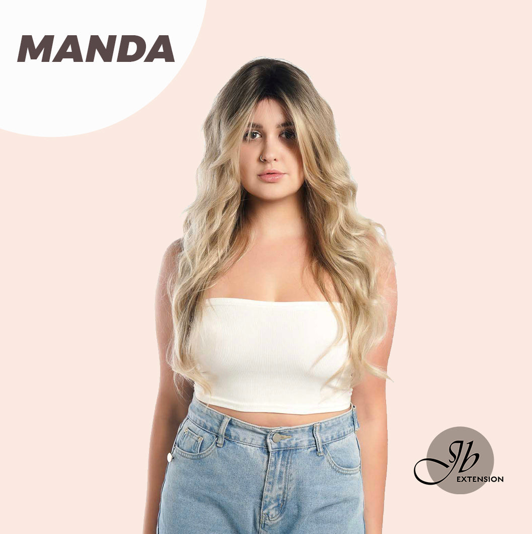 Get the Influencer Look with JBEXTENSION 26 Inches Mix Blonde With Dark Root Body Wave With Bangs MANDA
