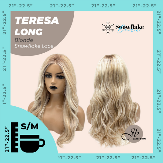 JBEXTENSION 22 Inches Long Blonde Pre-Cut Snowflake Lace Frontlace Glueless Wig TERESA LONG BLONDE【PERMATEASE】【BENDY EAR TABS】- S/M