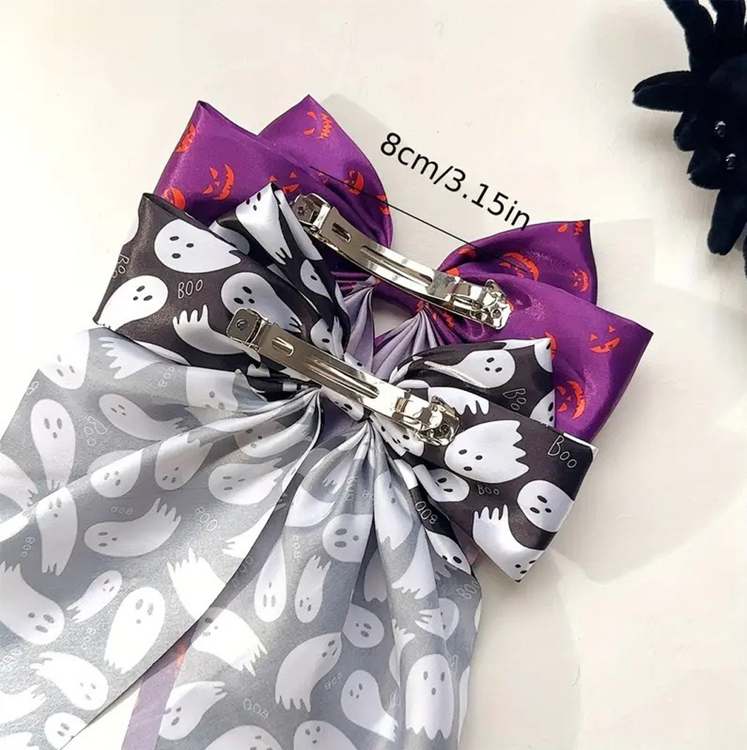 JBextension Halloween Silky Satin Hair Bows for Women,Big Ribbon Bow Hair Clips for Girls, Oversized Long Tail Hair Barrettes Cute Hair Accessories 1 Pcs