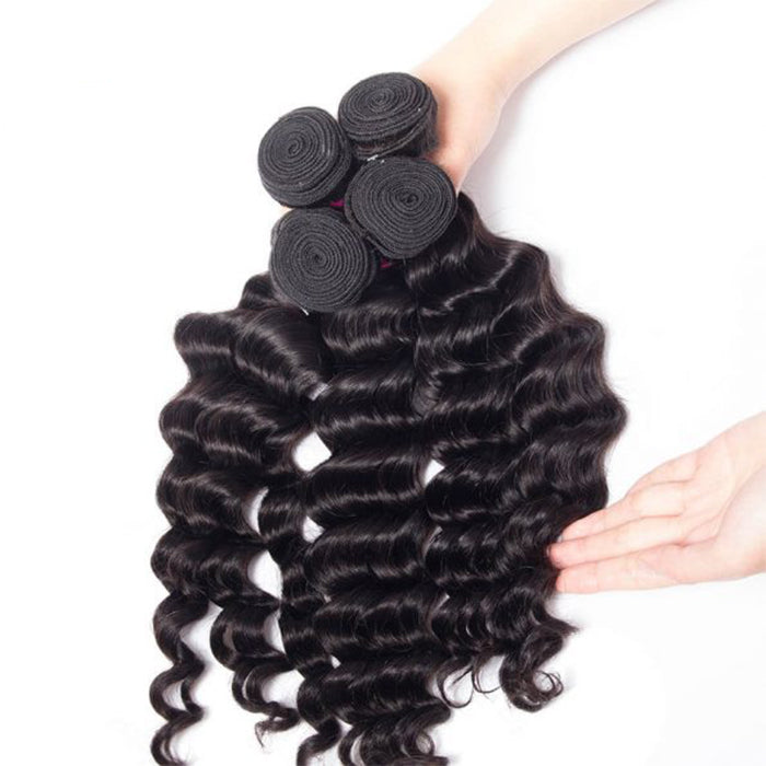 Malaysian Loose Deep Wave 4 Bundles With 13X4 Ear To Ear Lace Frontal Natural Color