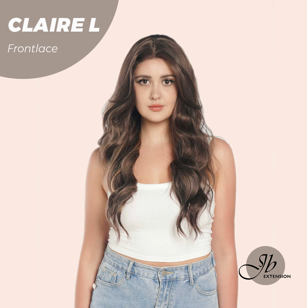 JBEXTENSION 26 Inches Body Wave Brown With Highlight Pre-Cut Frontlace Glueless Wig CLAIRE LACE L