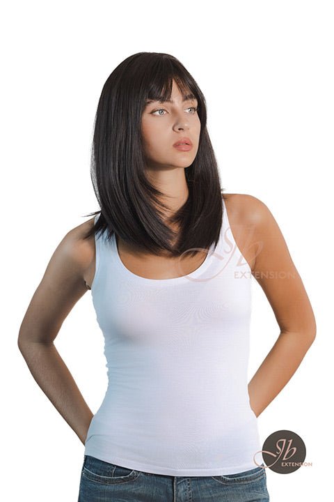 JBEXTENSION 16 Inches Short Bob Cut Soft Black Wig With Bangs FEDERICA SOFT BLACK