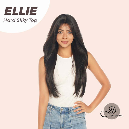 JBEXTENSION 26 Inches Scalpiana Tea Black Darkest Brown Wolf Cut 3.5X4 Hard Silky Top Natural Scalp Effect Wig With Bangs ELLIE SILK TOP