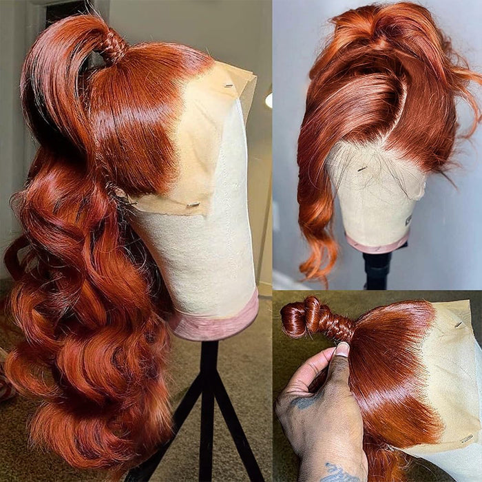 #33 Reddish Brown Color Invisible-Pull String 360 Lace Frontal Wigs Glueless HD Lace Human Hair Wigs
