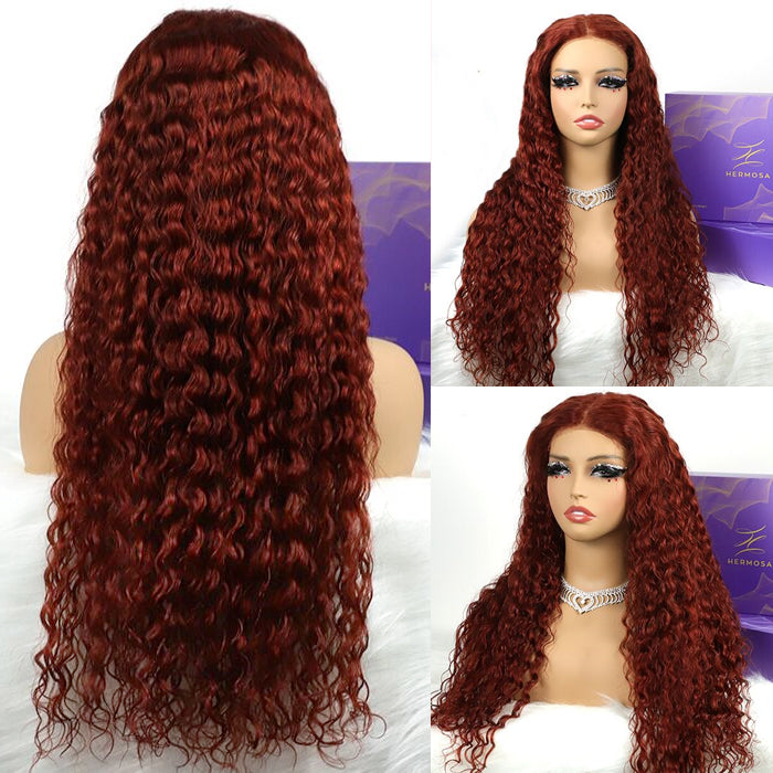 #33 Reddish Brown Color Water Wave 13x4 13x6 HD Lace Front Wigs Human Hair Pre Plucked