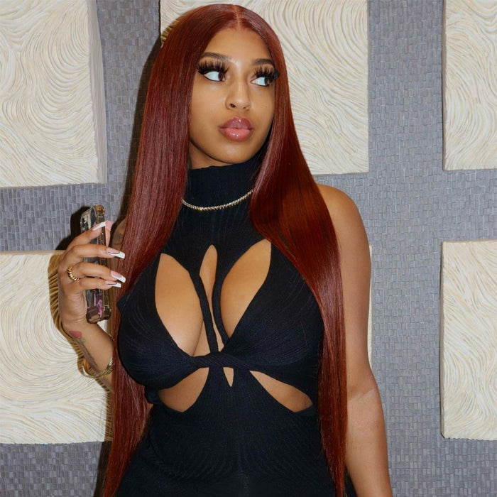 #33 Reddish Brown 5x5 HD Transparent Lace Pre Plucked Natural Hairline Human Hair Wigs