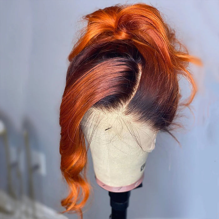 Ginger Orange Colored Invisible-Pull String 360 Lace Frontal Wigs Glueless HD Lace Human Hair Wigs