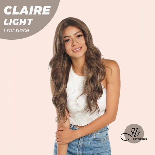 JBEXTENSION 24 Inches Body Wave Light Brown With Highlight Pre-Cut Frontlace Glueless Wig CLAIRE LIGHT