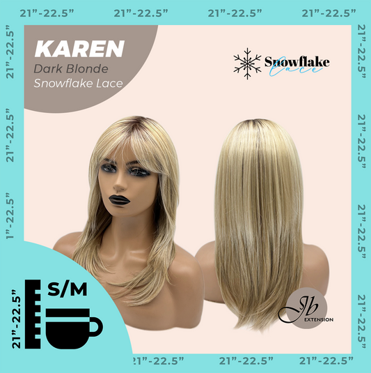 JBEXTENSION 18 Inches Dark Blonde Pre-Cut T Part Snowflake Lace Frontlace Glueless Wig KAREN DARK BLONDE【BENDY EAR TABS】