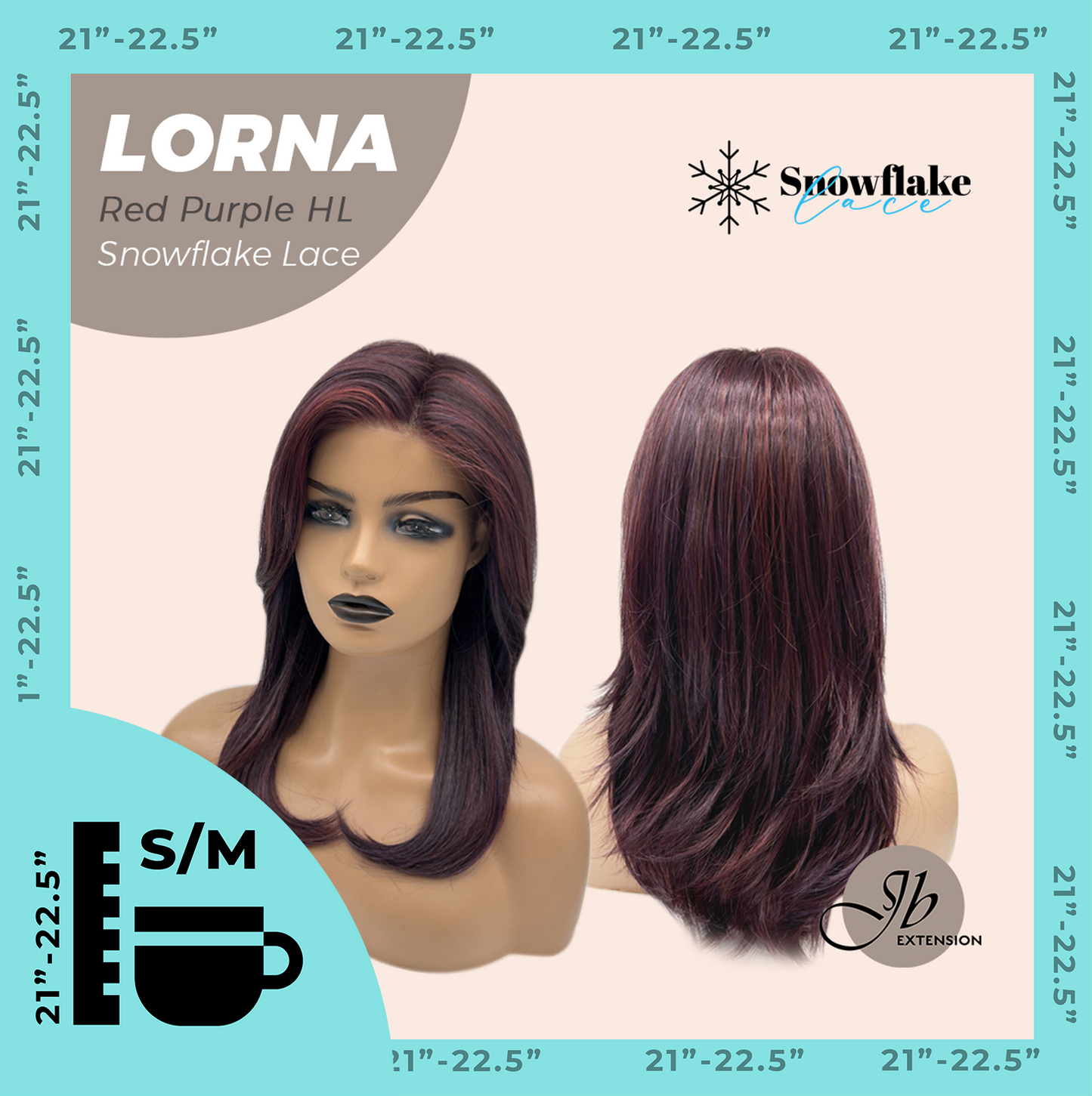 [PRE-ORDER] JBEXTENSION 18 Inches Red Purple Highlight Curly Pre-Cut Snowflake Lace Frontlace Glueless Wig LORNA SNOWFLAKE RED PURPLE HIGHLIGHT【PERMATEASE】【BENDY EAR TABS】