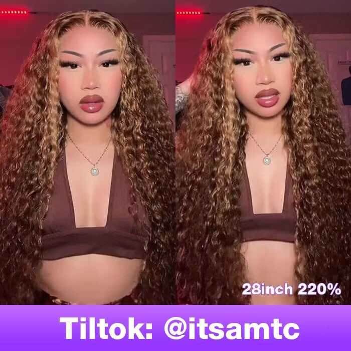 Highlight Deep Wave Ready & Go Glueless Wig 8*5 Pre Cut Lace Closure Wigs #P4/27 Color