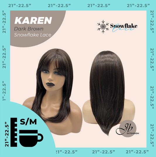 JBEXTENSION 18 Inches Dark Brown Pre-Cut T Part Snowflake Lace Frontlace Glueless Wig KAREN DARK BROWN【BENDY EAR TABS】