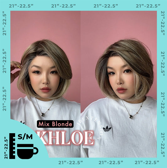 JBEXTENSION 12 Inches Bob Cut Mix Blonde Pre-Cut Snowflake Lace Frontlace Glueless Wig KHLOE MIX BLONDE【PERMATEASE】【BENDY EAR TABS】