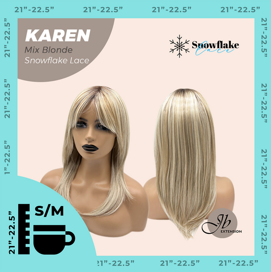 JBEXTENSION 18 Inches Mix Blonde Pre-Cut T Part Snowflake Lace Frontlace Glueless Wig KAREN MIX BLONDE【BENDY EAR TABS】