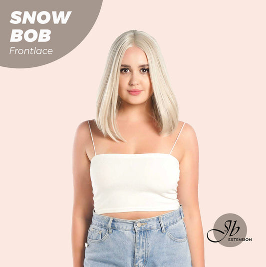 JBEXTENSION 14 Inches Bob Cut White Grey Pre-Cut Frontlace Glueless Wig SNOW BOB CUT