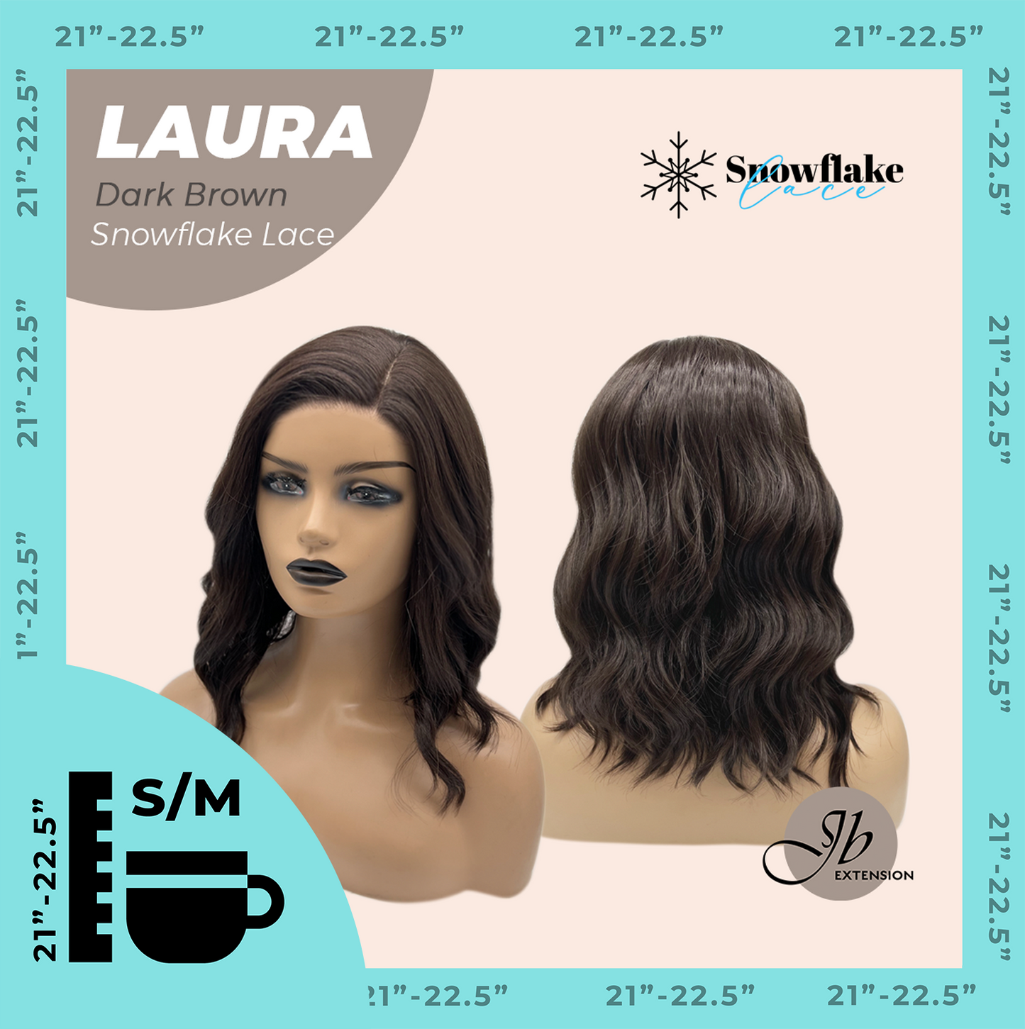 JBEXTENSION 14 Inches Dark Brown Pre-Cut Side Part Snowflake Lace Frontlace Glueless Wig LAURA SNOWFLAKE DARK BROWN【BENDY EAR TABS】- S/M