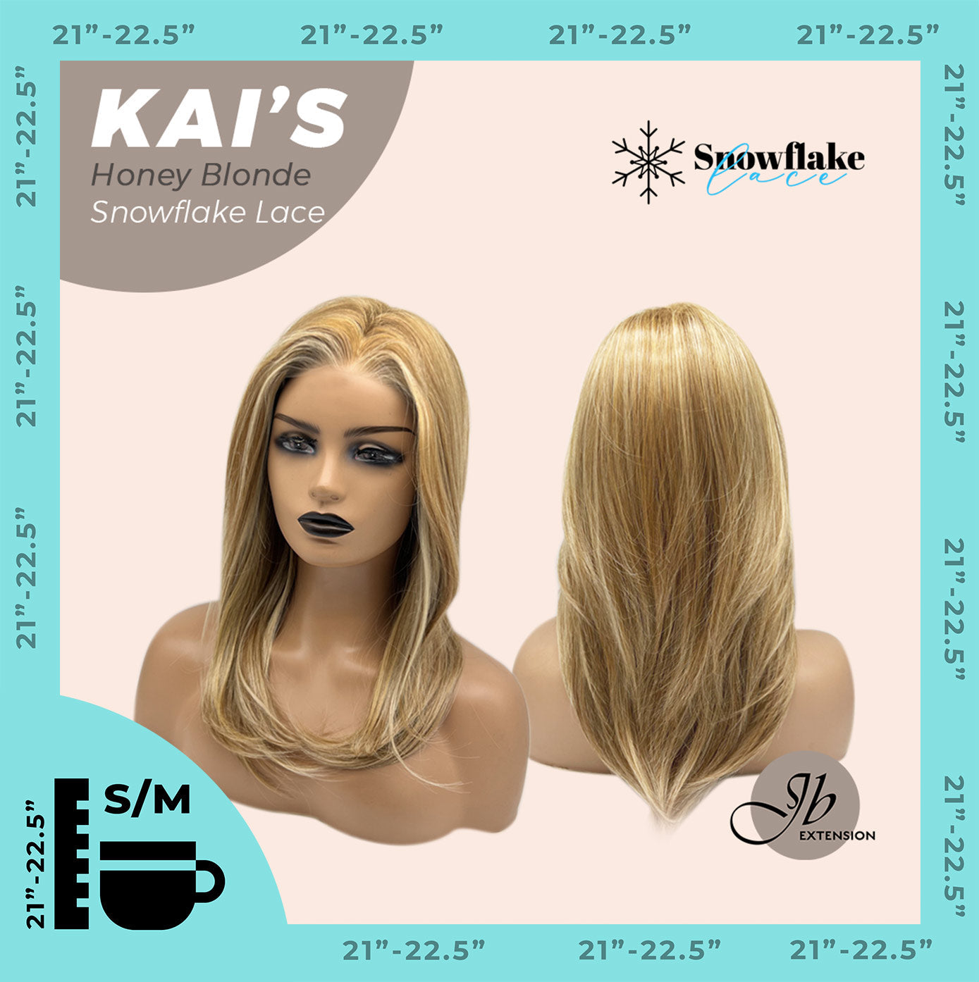 JBEXTENSION 18 Inches Honey Blonde Pre-Cut Snowflake Lace Frontlace Glueless Wig KAI'S HONEY BLONDE【PERMATEASE】【BENDY EAR TABS】