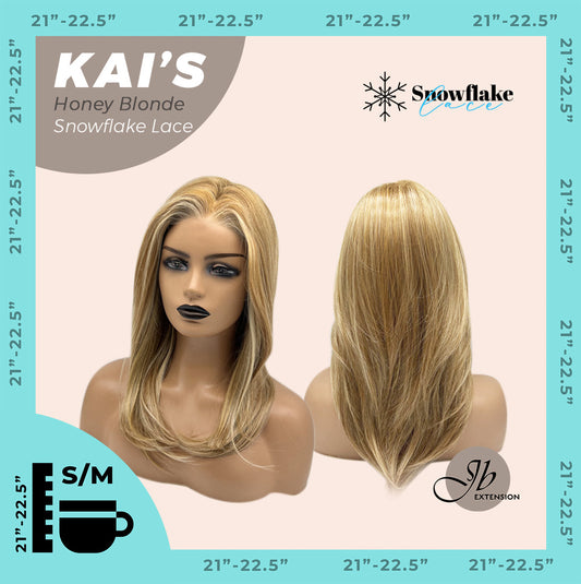 JBEXTENSION 18 Inches Honey Blonde Pre-Cut Snowflake Lace Frontlace Glueless Wig KAI'S HONEY BLONDE【PERMATEASE】【BENDY EAR TABS】