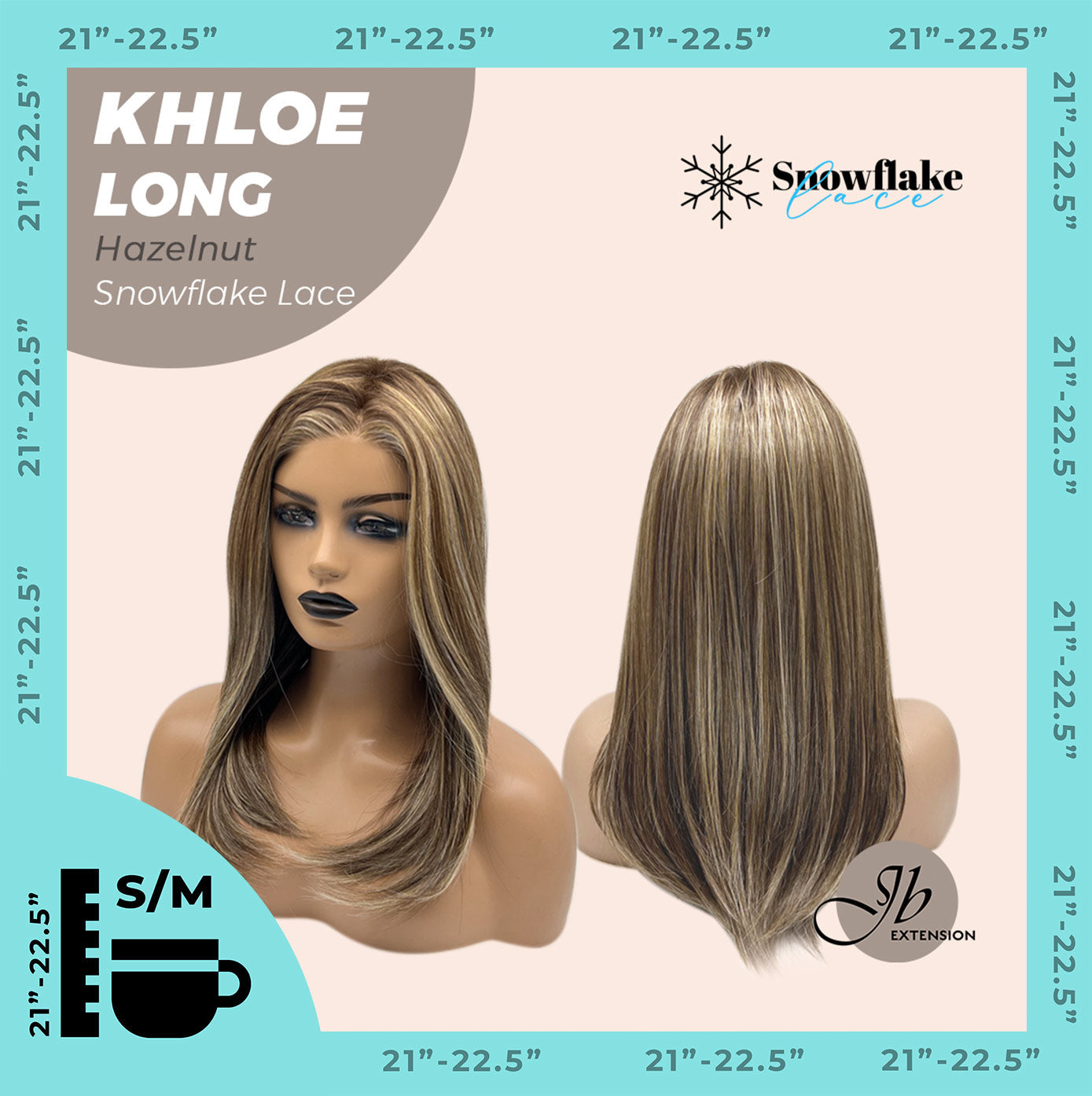 JBEXTENSION 18 Inches Hazelnut Blonde Highlight Pre-Cut Snowflake Lace Frontlace Glueless Wig KHLOE LONG HAZELNUT【PERMATEASE】【BENDY EAR TABS】- S/M