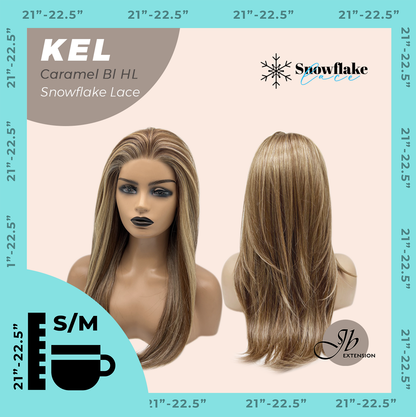 JBEXTENSION 22 Inches Caramel Blonde Highlight Pre-Cut Snowflake Lace Frontlace Glueless Wig KEL CARAMEL BLONDE HIGHLIGHT【PERMATEASE】【BENDY EAR TABS】