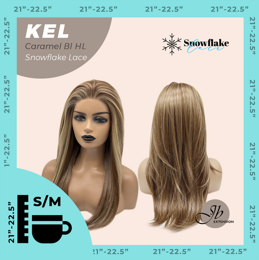 JBEXTENSION 22 Inches Caramel Blonde Highlight Pre-Cut Snowflake Lace Frontlace Glueless Wig KEL CARAMEL BLONDE HIGHLIGHT【PERMATEASE】【BENDY EAR TABS】