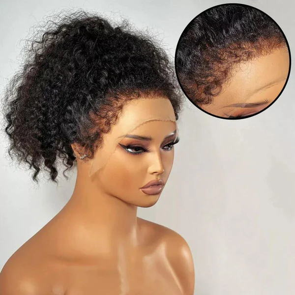 Kinky Edges Glueless 360 Full Lace Frontal Curly Wigs With Invisi-String Affordable Snug Fit Human Hair Wigs Lace Parting Anywhere