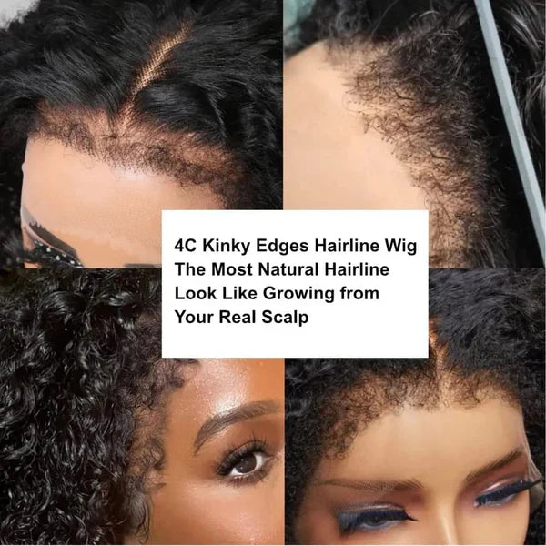 Kinky Edges Glueless 360 Full Lace Frontal Curly Wigs With Invisi-String Affordable Snug Fit Human Hair Wigs Lace Parting Anywhere