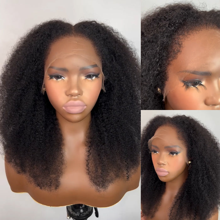 4C Kinky Edge Hairline Afro Kinky Curly Wigs Pre Cut 8x5 HD Lace Human Hair Glueless Wig Pre Bleached