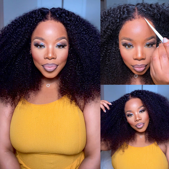 18" = $125 Glueless 4C Kinky Edge Afro Kinky Curly Human Hair Wig Pre Cut HD Lace Skin Melt Wigs Natural Hairline