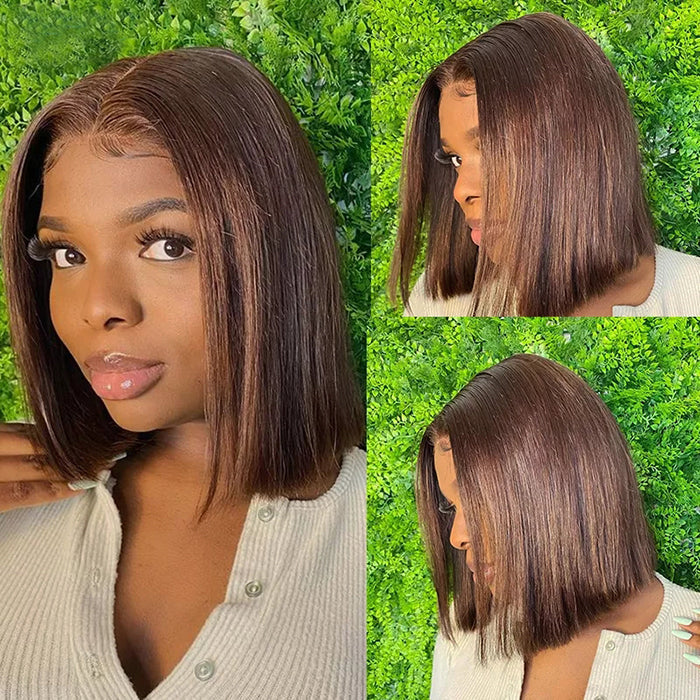 #4 Chocolate Brown Short Straight Bob 13x4/13x6 Lace Front Human Hair Wig