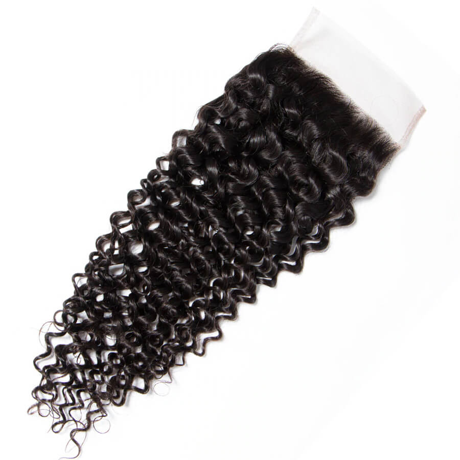 4x4 HD Transparent Lace Closure Curly Human Hair Closure Natural Black Hair Top Swiss Lace
