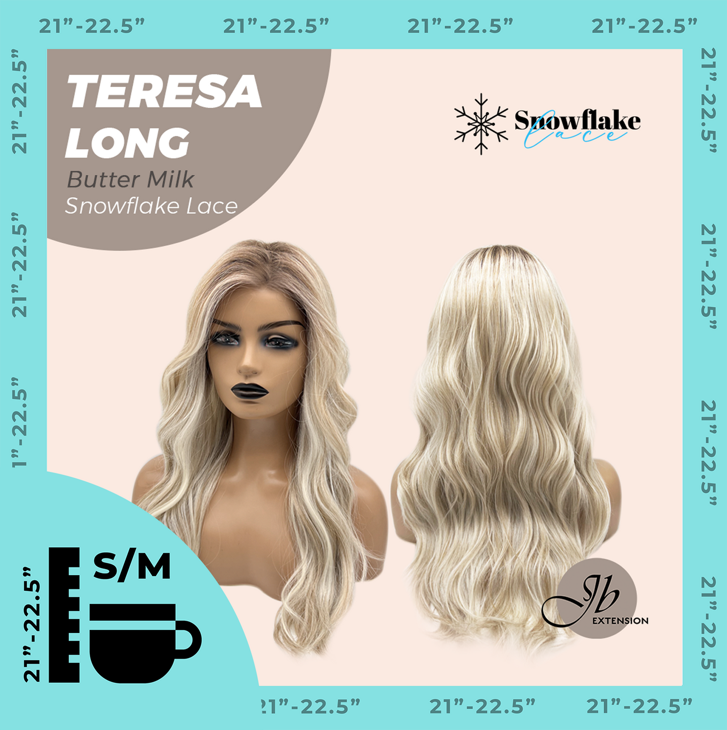 JBEXTENSION 22 Inches Long Butter Milk Pre-Cut Snowflake Lace Frontlace Glueless Wig TERESA LONG BUTTER MILK【PERMATEASE】【BENDY EAR TABS】