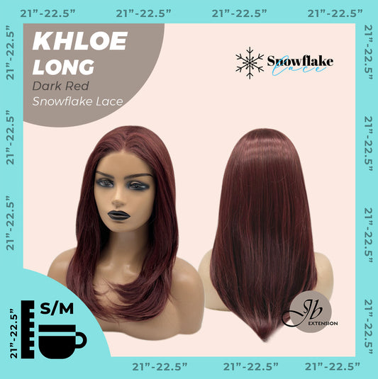 JBEXTENSION 18 Inches Dark Red Pre-Cut Snowflake Lace Frontlace Glueless Wig KHLOE LONG DARK RED【PERMATEASE】【BENDY EAR TABS】