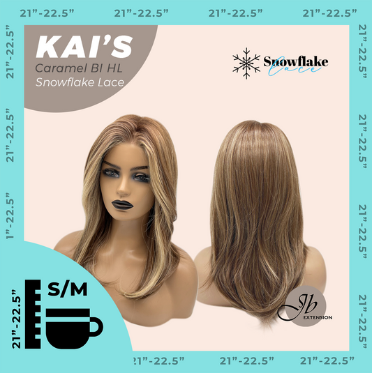 [PRE-ORDER] JBEXTENSION 18 Inches Caramel Blonde Highlight Pre-Cut Snowflake Lace Frontlace Glueless Wig KAI'S CARAMEL BLONDE HIGHLIGHT【PERMATEASE】【BENDY EAR TABS】
