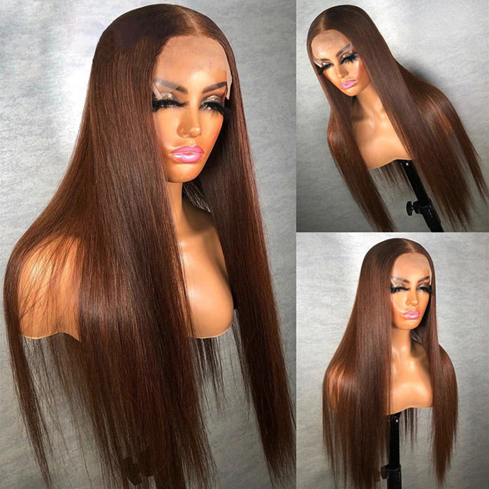#4 Chocolate Brown 4x4/5x5 Invisible HD Lace Closure Human Hair Wigs With Pre Plucked Natural Hairline